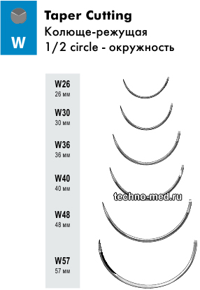 Размеры колюще-режущих игл Atramat Taper Cutting W, окружность 1/2